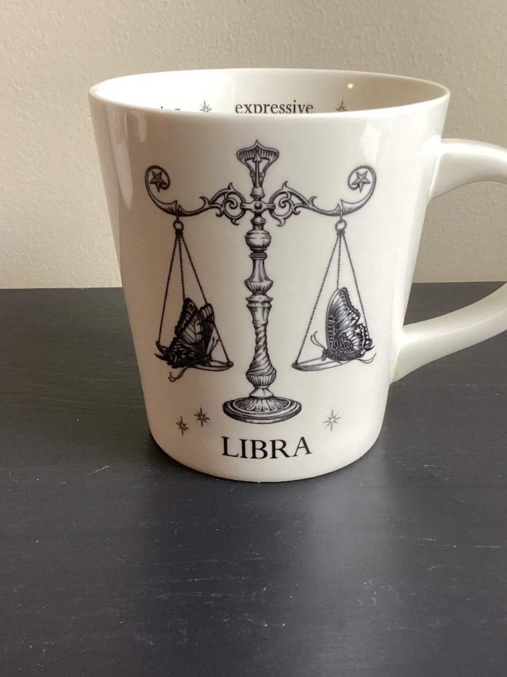 William Sonoma Rory Dobner Zodiac LIBRA Coffee Mug Cup White n Black